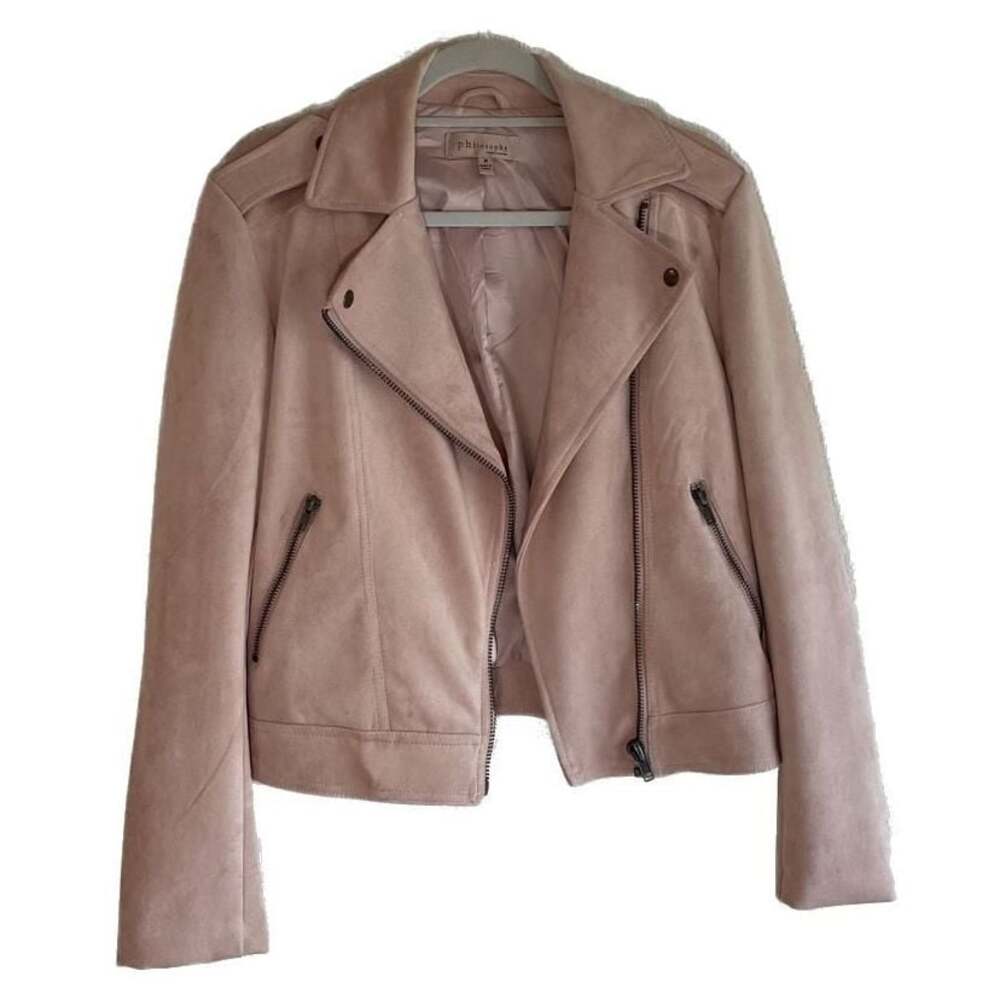 Philosophy Faux Suede Moto Jacket in Blush Pink